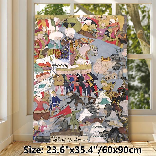 Ottoman Battle Scene Painting Poster, Richly Colored Traditional Islamic Miniature Poster, Historical Decorative Art Ideal For Home Office, Study_maomaolike.com