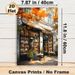 Autumn Bookstore Painting Poster, Warm-toned Impressionist-style Poster, Sunlit Street Bookstore With Orange Fall Foliage, Cozy Tranquil Decor Ideal_maomaolike.com