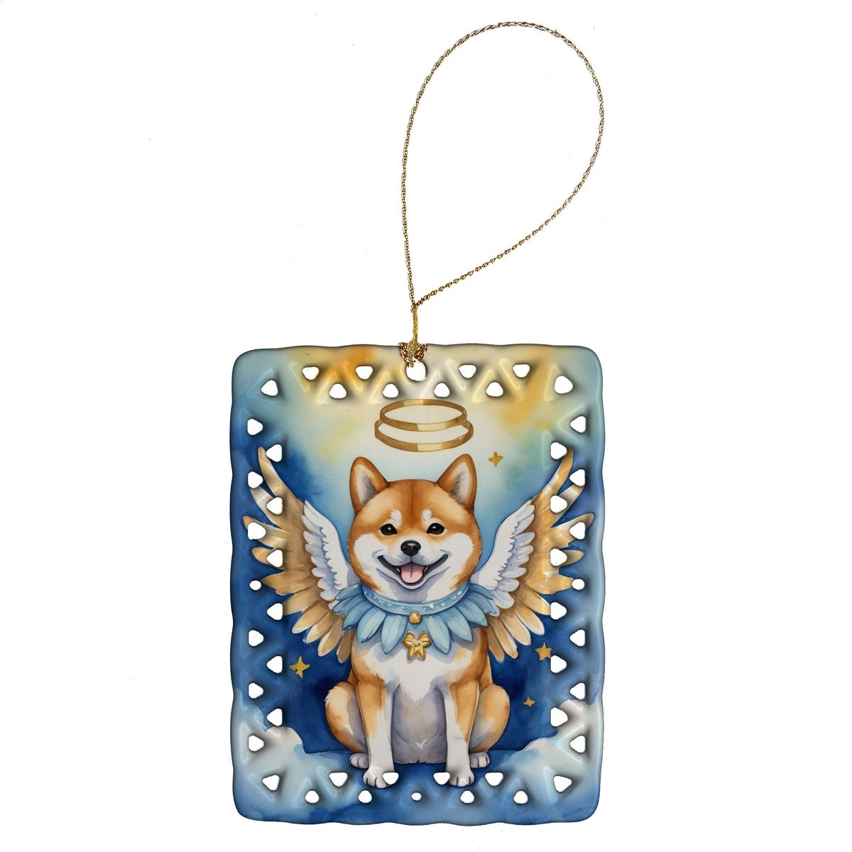 Shiba Inu My Angel Porcelain Ornament Christmas Tree Hanging Decorations For Home Christmas Holiday, Rectangle, Gift, Multicolor_maomaolike.com