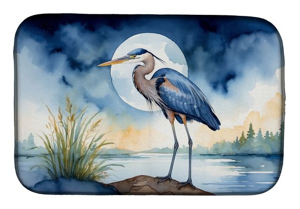 Blue Heron Under The Moonlight Dish Drying Mat Absorbent Dish Drying Mat Pad For Kitchen Counter Dish Drainer Mat For Countertop, 14 X 21", Multicolor_maomaolike.com