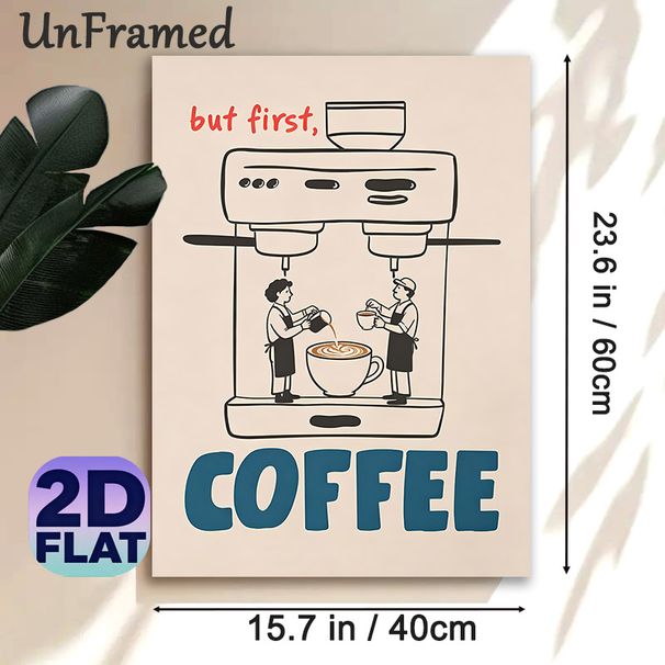 Coffee Themed Painting Poster, Minimalist Cartoon Barista & Coffee Machine Poster, Playful Coffee-focused Decor, Ideal For Coffee Shops, Kitchen And_maomaolike.com