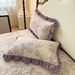 Class A Cloud Feel Washed Cotton Quilted Skirt Wrinkled Gauze Lace Cover Bed Set Non-Slip Three-Piece Mattress Protector_maomaolike.com