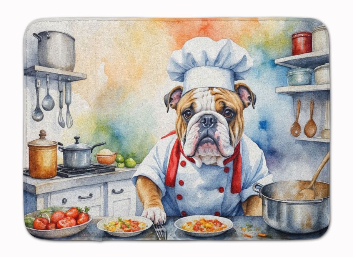 English Bulldog The Chef Memory Foam Kitchen Mat Machine Washable Anti-Fatigue Mat Cushion Comfort Bath Mat Or Kitchen Rug_maomaolike.com
