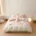 1 Korean Style Washed Four-Piece Set With Bunny Patch Embroidery, Pure Cotton Fuzzy Ball Duvet Cover, Cartoon Bed Sheet_maomaolike.com