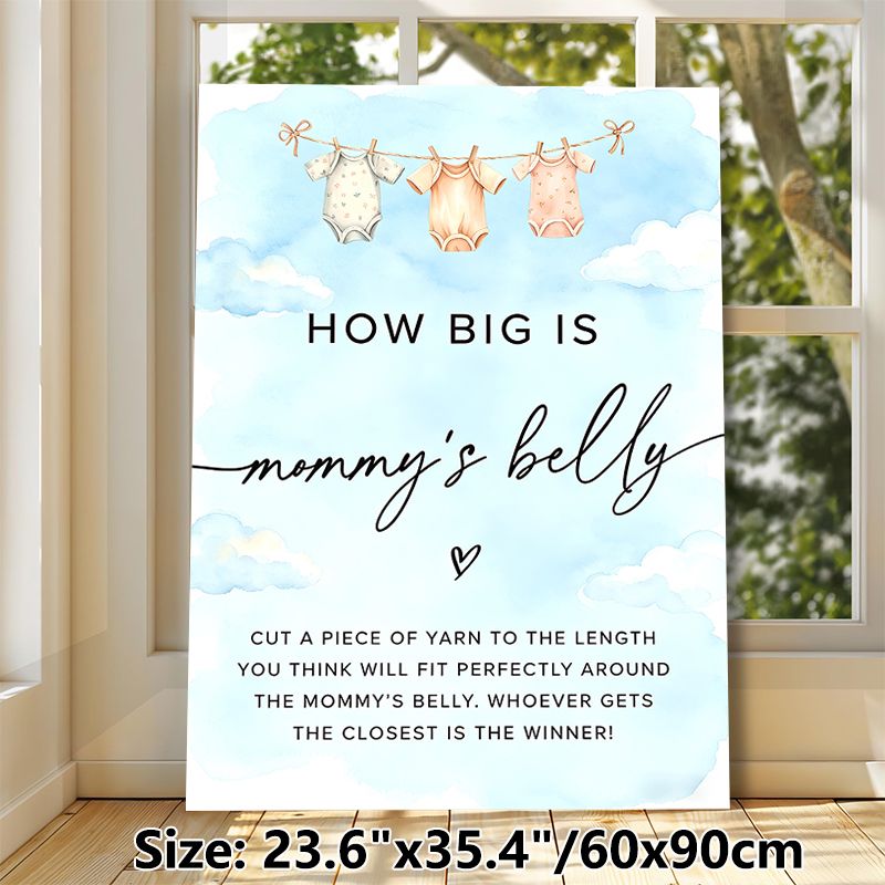 Baby Shower "How Big Is Mommy's Belly" Painting Poster, Soft Watercolor Onesie Design Poster, Interactive Game Sign For Baby Shower Party Events_maomaolike.com