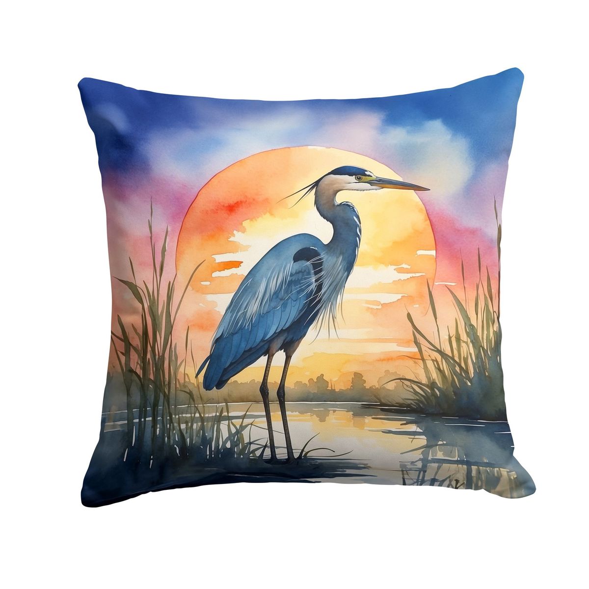Blue Heron Setting Sun Throw Pillow Machine Washable, Indoor Outdoor Decorative Pillow For Couch, Bed Or Patio, 18Hx18W_maomaolike.com