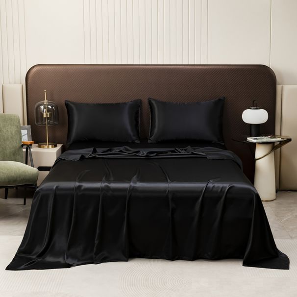 Satin Sheets Queen Size 4 Piece Bed Sheet Set With Silky Microfiber, Deep Pocket Fitted 1 Flat Sheet, 2 Pillowcases -_maomaolike.com
