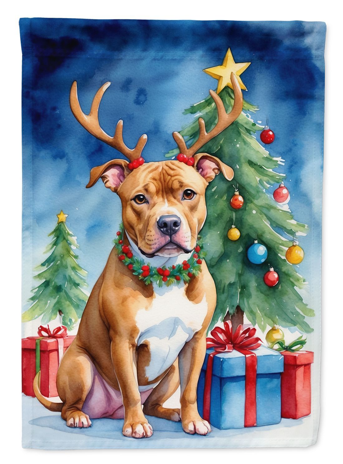 Pit Bull Terrier Christmas Reindeer Garden Flag Mailbox Flag Decorative Yard Flag Banner Outside Patio Artwork Yard Flower Beds, Garden Size, Multicolor_maomaolike.com