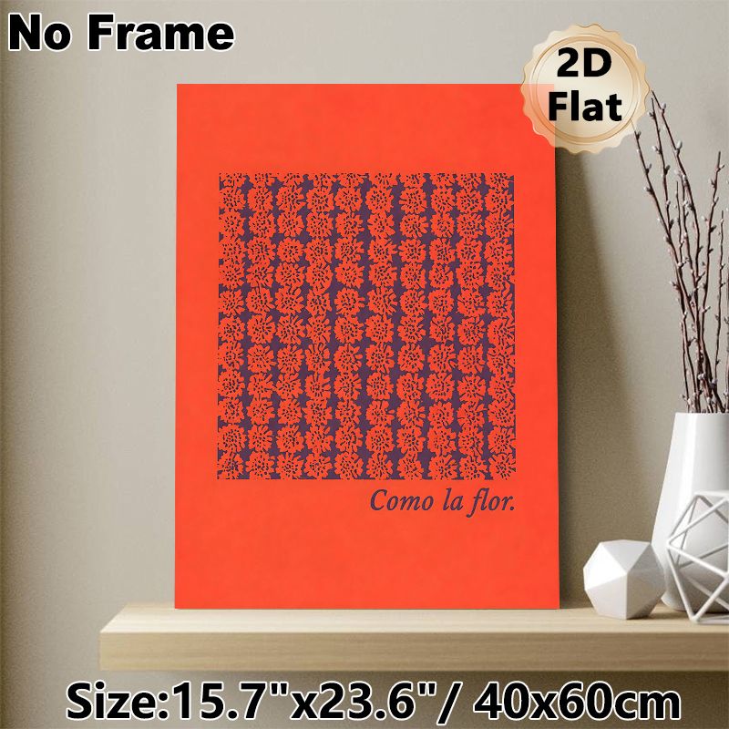 Floral Themed Painting Poster, Vibrant Orange Block-style Flower Grid Poster, Striking Color Contrast Decor Suitable For Living Room, Bedroom_maomaolike.com