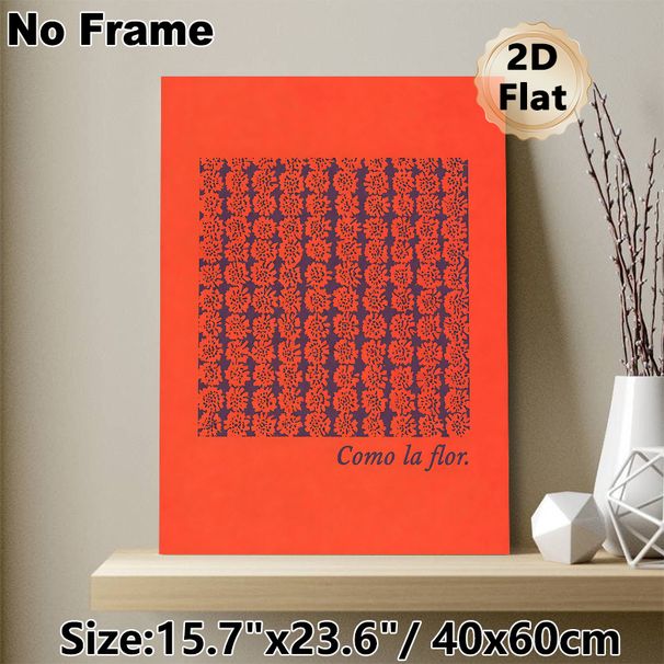 Floral Themed Painting Poster, Vibrant Orange Block-style Flower Grid Poster, Striking Color Contrast Decor Suitable For Living Room, Bedroom_maomaolike.com