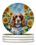 Cocker Spaniel In Sunflowers Large Sandstone Coasters Pack Of 4 Absorbent Round Coasters Decor Gifts For Men Or Women, 4 In, Multicolor_maomaolike.com