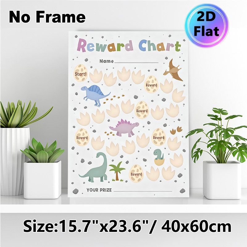 Dinosaur Themed Reward Chart Painting Poster, Cute Pastel Cartoon Dinosaur Scene Poster, Practical Tool To Track Progress And Encourage Positive_maomaolike.com