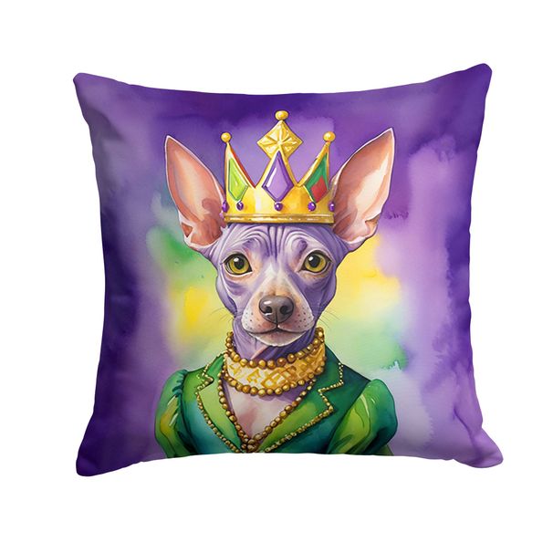 American Hairless Terrier King Of Mardi Gras Throw Pillow Machine Washable, Indoor Outdoor Decorative Pillow For Couch, Bed Or Patio, 18Hx18W_maomaolike.com