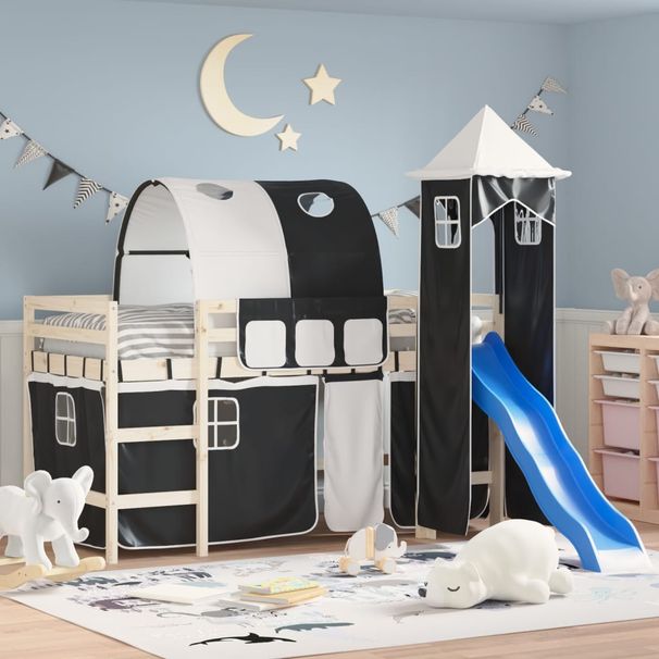 Children's Bed Curtains - White Black, Polyester, Tunnel And Tower, Playful Design, Durable_maomaolike.com