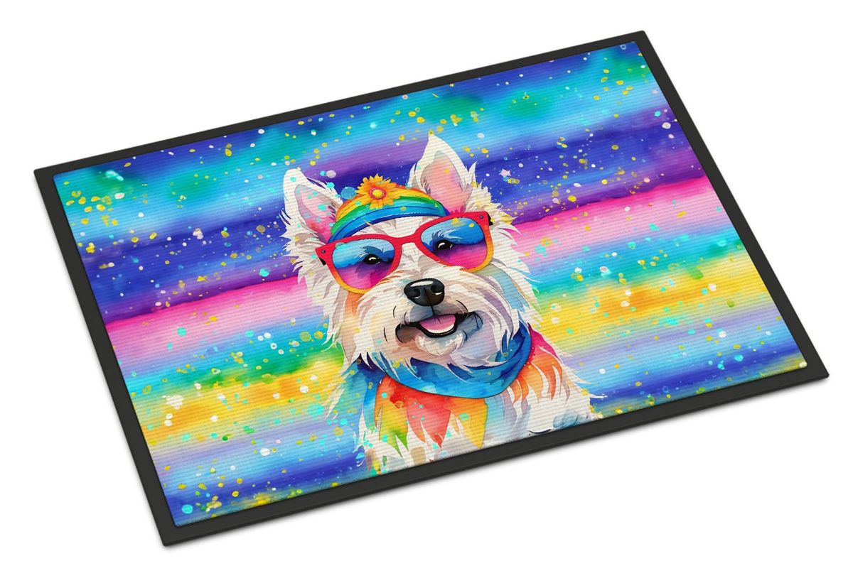 Westie Hippie Dawg Doormat Front Door Mat Indoor Outdoor Rugs For Entryway, Non Slip Washable Low Pile, 24H X 36W_maomaolike.com
