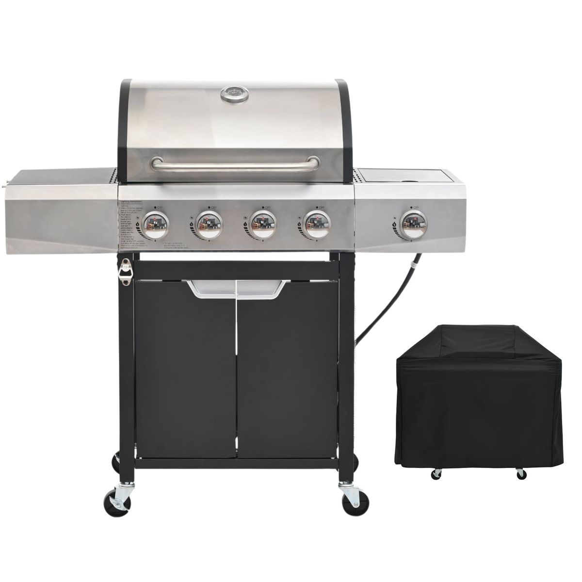 Propane Grill 4 Burner Barbecue Grill Stainless Steel Gas Grill With Side Burner And Cover For Outdoor BBQ, Camping_maomaolike.com