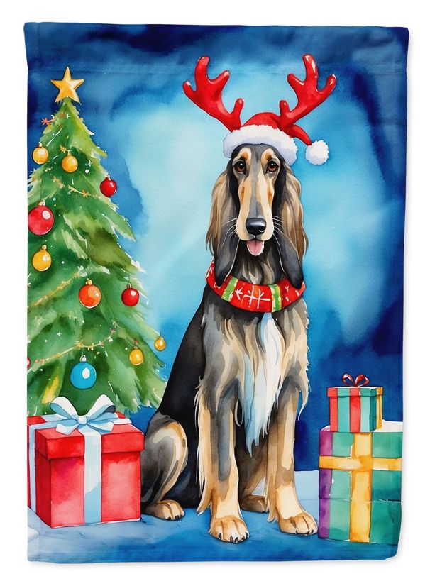 Afghan Hound Christmas Reindeer House Flag Large Porch Sleeve Pole Decorative Outside Yard Banner Artwork Wall Hanging, Polyester, House Size, Multicolor_maomaolike.com