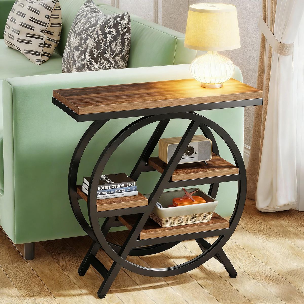 End Table, Small Side Table Snack Table With Storage Shelves_maomaolike.com
