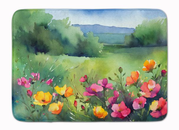 North Dakota Wild Prairie Roses In Watercolor Memory Foam Kitchen Mat Machine Washable Anti-Fatigue Mat Cushion Comfort Bath Mat Or Kitchen Rug_maomaolike.com