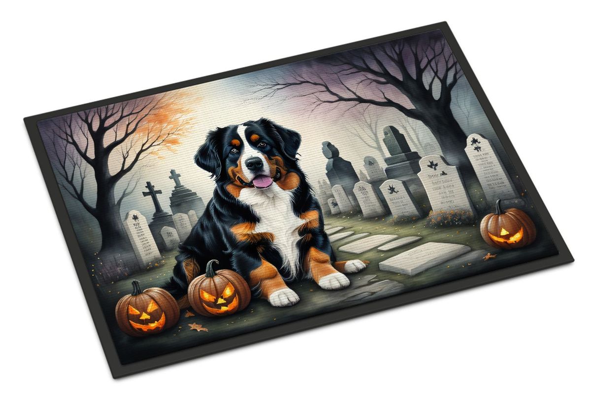 Bernese Mountain Dog Spooky Halloween Doormat Front Door Mat Indoor Outdoor Rugs For Entryway, Non Slip Washable Low Pile, 24H X 36W_maomaolike.com