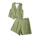 Women's Clothing Sleeveless V-neck Sleeveless Button Suit Short Vest Shorts Suit _maomaolike.com