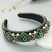 Pdmcms Women's New European and American Style Headband with Heavy Craftsmanship Diamond Inlaid Pearl Velvet Retro Sponge Headband_maomaolike.com
