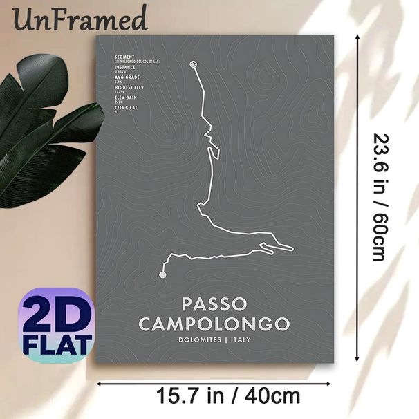 Passo Campolongo Route Topographic Painting Poster, Minimalist Monochrome Line-art Mountain Climb Map Poster, Features Key Climb Stats, Ideal For Home_maomaolike.com