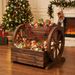2-Tier Raised Garden Bed Rustic Fir Wood Wagon Shape With Drainage Holes And Wheels For Growing Flowers Or Displaying Potted Plants_maomaolike.com