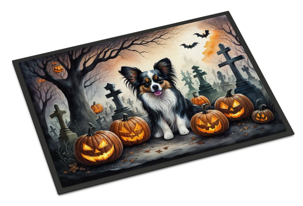 Papillon Spooky Halloween Doormat Front Door Mat Indoor Outdoor Rugs For Entryway, Non Slip Washable Low Pile, 24H X 36W_maomaolike.com