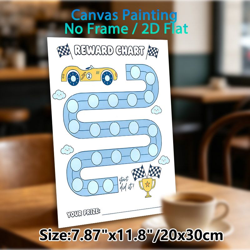 Race Car Themed Reward Chart Painting Poster, Cute Cartoon Race Track With Trophy & Clouds Poster, Practical Tool To Track Progress And Reward_maomaolike.com
