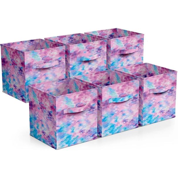 Fabric Storage Cubes - 6 Foldable Tie Dye Organizing Cubbies, Toy Box & Closet Organizer, 6 Count_maomaolike.com