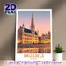 Brussels Cityscape Painting Poster, Warm-toned Retro Travel-style Poster, Beautiful Historic Square Sunset Scene With Water Reflection, Suitable For_maomaolike.com