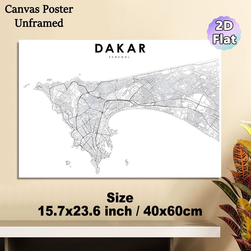 Dakar City Map Painting Poster, Minimalist Monochrome Line Art Poster, Clear Detailed Urban Layout For Refined Wall Decor Suitable For Home Office_maomaolike.com