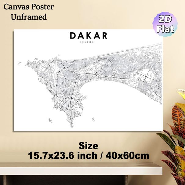 Dakar City Map Painting Poster, Minimalist Monochrome Line Art Poster, Clear Detailed Urban Layout For Refined Wall Decor Suitable For Home Office_maomaolike.com