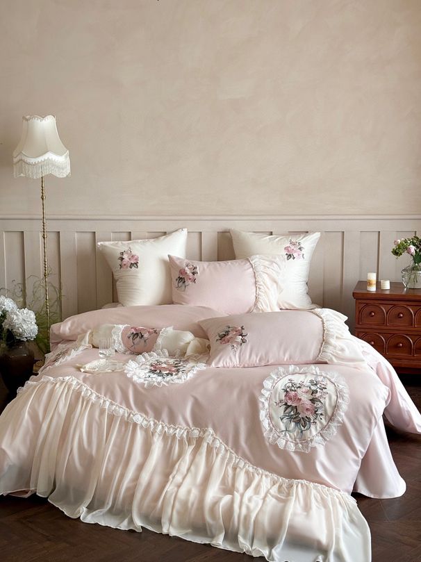 French 100-Count Long-Staple Four-Piece Set Pure Cotton Lace Princess Style Bed Sheet Duvet Cover Home Textile Bedding_maomaolike.com