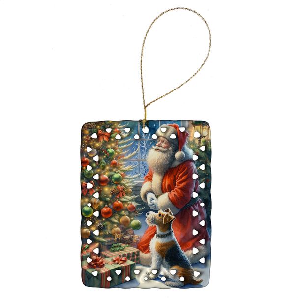 Fox Terrier And Santa Claus Porcelain Ornament Christmas Tree Hanging Decorations For Home Christmas Holiday, Rectangle, Gift, Multicolor_maomaolike.com