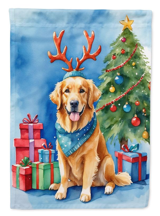 Golden Retriever Christmas Reindeer House Flag Large Porch Sleeve Pole Decorative Outside Yard Banner Artwork Wall Hanging, Polyester, House Size, Multicolor_maomaolike.com
