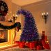 6FT Artificial Fir Bent Top Halloween Christmas Tree, Xmas Tree Bendable Grinch Style Christmas Tree Holiday Decoration W/1,080 Lush Branch Tips, 300 LED Lights X-mas Halloween Style_maomaolike.com