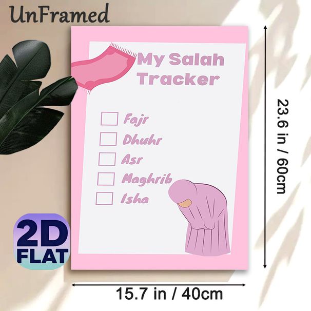 Salah Tracker Painting Poster, Soft Pink Cartoon-style Poster, Practical Tracker For Daily Salah, Suitable For Prayer Room And Home_maomaolike.com