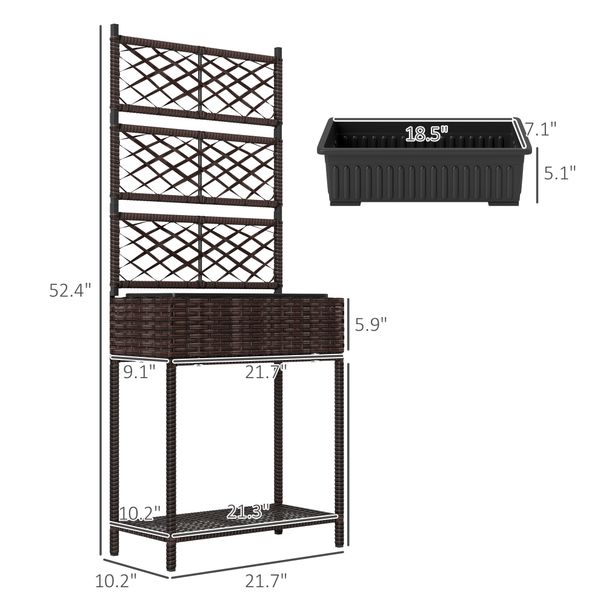 Outdoor Wicker Planter With Trellis For Climbing Plants, Freestanding Rattan Garden Box With Storage Shelf, Brown_maomaolike.com