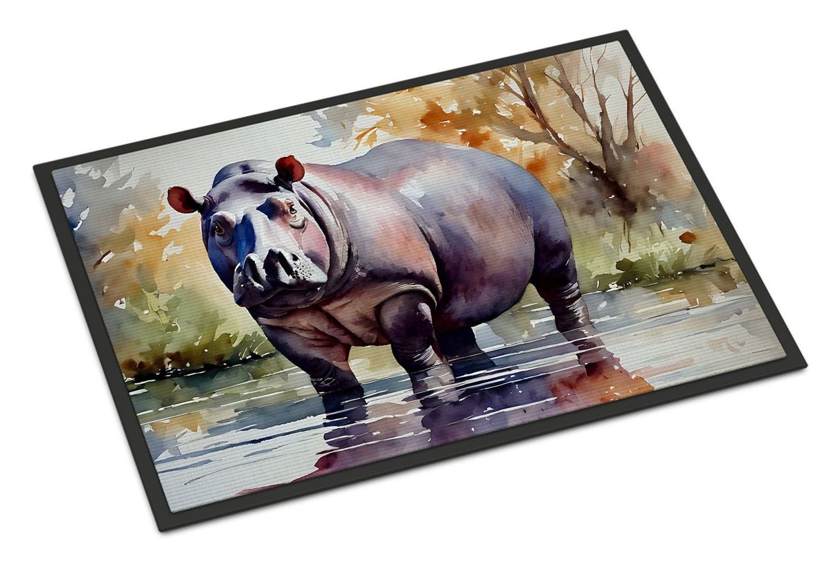 Hippopotamus Doormat Front Door Mat Indoor Outdoor Rugs For Entryway, Non Slip Washable Low Pile, 24H X 36W_maomaolike.com