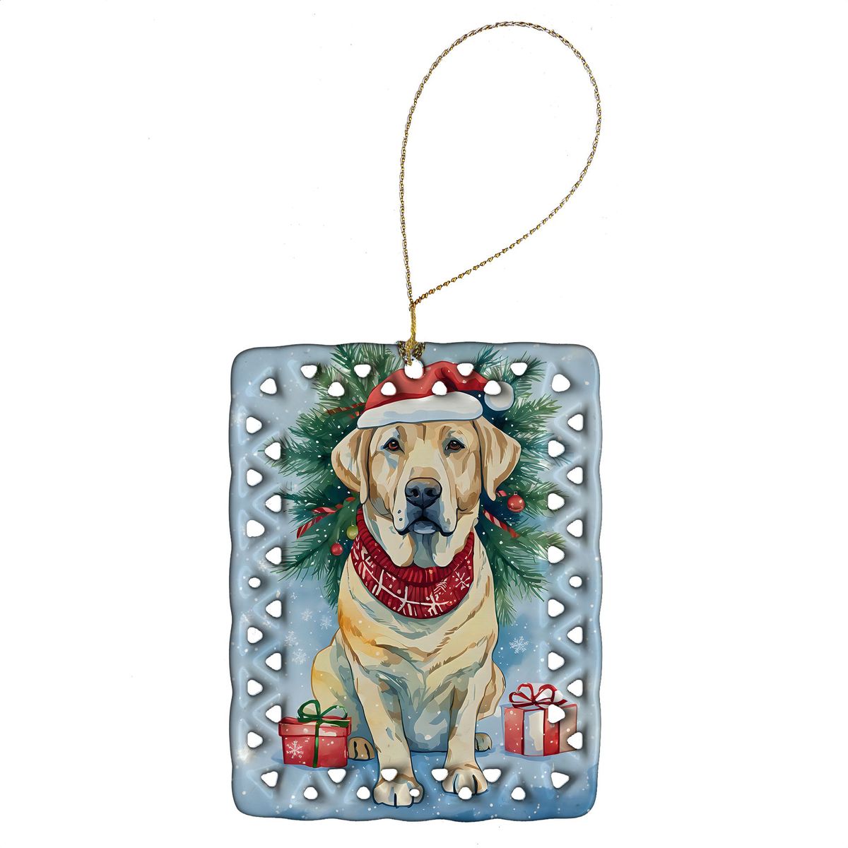 Yellow Labrador Retriever Christmas Porcelain Ornament Christmas Tree Hanging Decorations For Home Christmas Holiday, Rectangle, Gift, Multicolor_maomaolike.com