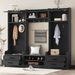 4-in-1 Detachable Hall Tree With Storage And 7 Hooks, Multiple Functions Hallway Coat Rack With Storage Drawers And Cabinet, Black Shoe Bench For Entryway Hallway_maomaolike.com