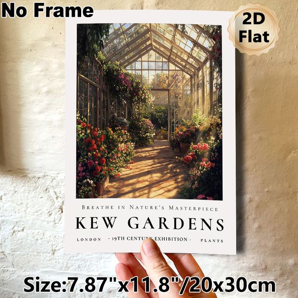 Kew Gardens Greenhouse Painting Poster, Warm-toned Vintage Lush Floral Glasshouse Scene Poster, Delivers Tranquil Natural Ambiance, Ideal For Living_maomaolike.com