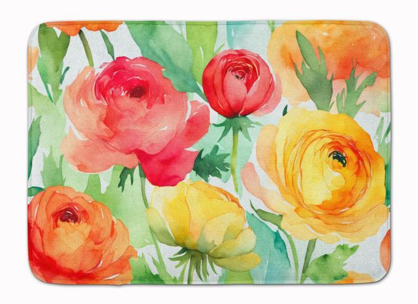 Ranunculus In Watercolor Memory Foam Kitchen Mat Machine Washable Anti-Fatigue Mat Cushion Comfort Bath Mat Or Kitchen Rug_maomaolike.com