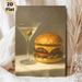 Gourmet Still Life Painting Poster, Realistic Cheeseburger & Martini With Olive Poster, Elegant Food-themed Decor Suitable For Restaurant, Kitchen And_maomaolike.com