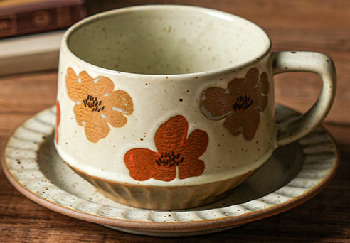 Vintage Coarse Pottery Set, Light Luxury High-End Feel, Niche Design Style Ceramic Coffee Cup And Saucer_maomaolike.com