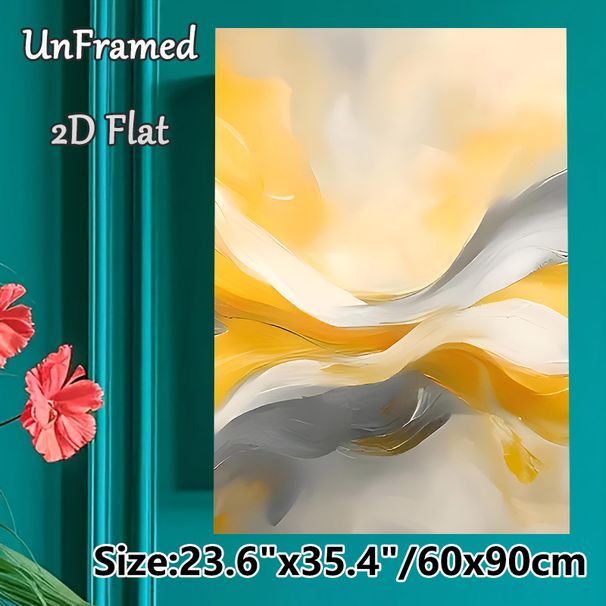 Abstract Fluid Painting Poster, Soft-toned Swirling Yellow & Gray Abstract Poster, Smooth Flowing Artistic Decor To Enhance Ambiance For Living Room_maomaolike.com