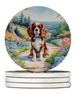 Cavalier Spaniel Spring Path Large Sandstone Coasters Pack Of 4 Absorbent Round Coasters Decor Gifts For Men Or Women, 4 In, Multicolor_maomaolike.com