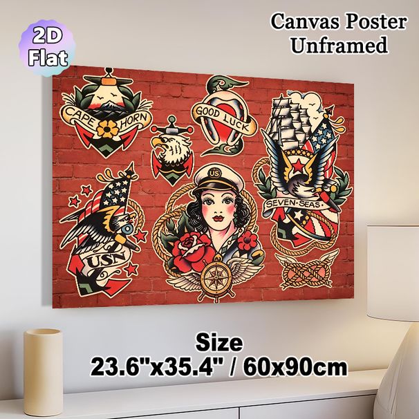 Nautical Vintage Tattoo Painting Poster, Vibrant Classic Old-School Tattoo-style Nautical Motifs Poster, Eye-catching Nostalgic Art For Home, Bar Or_maomaolike.com